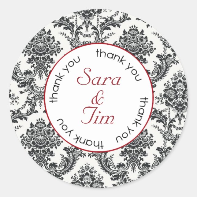Damask Thank You (#LABL026) Classic Round Sticker (Front)