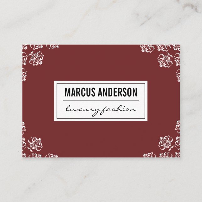 Damask Trim / Dark Red Business Card (Front)