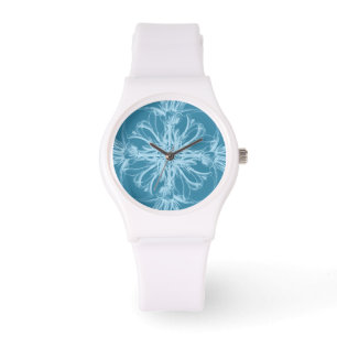 Damask Tropical Blossoms on Marine Blue Watch