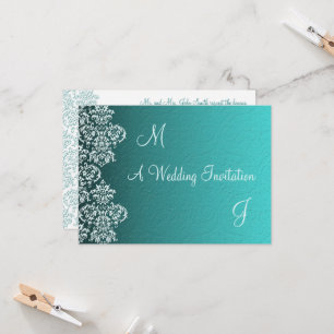 Damask Turquoise Wedding Invitation