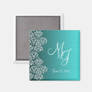 Damask Turquoise Wedding Magnet
