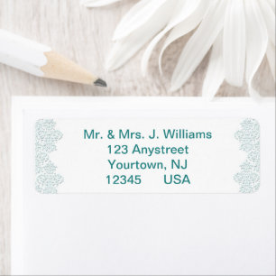 Damask Turquoise Wedding Return Address Label