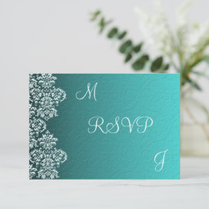 Damask Turquoise Wedding RSVP Card