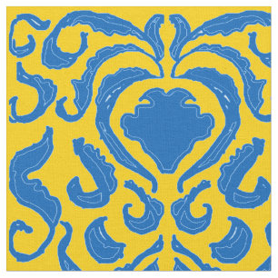 Damask Ukraine Energising Yellow Freedom Blue Fabric