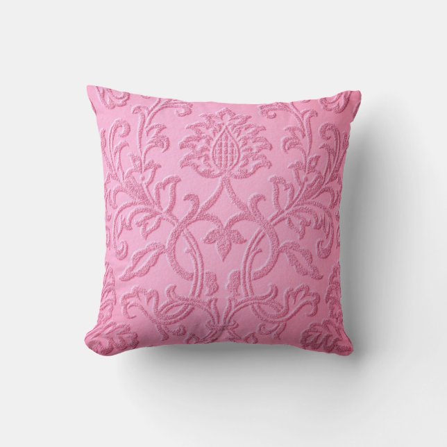 damask velvet pink girly victorian pattern textile cushion (Front)