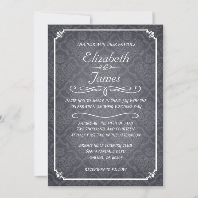 Damask Vintage Chalkboard Wedding Invitations (Front)