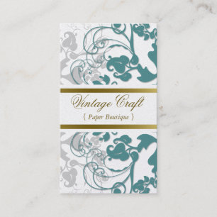 Damask Vintage Floral Flourish Boho Teal Elegant Business Card