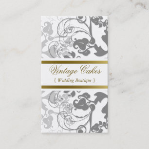 Damask Vintage Floral Flourish Chic Grey Elegant Business Card
