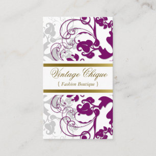 Damask Vintage Floral Flourish Purple Wine Elegant Business Card