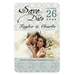 Damask Vintage Lace Save The Date Photo Magnet