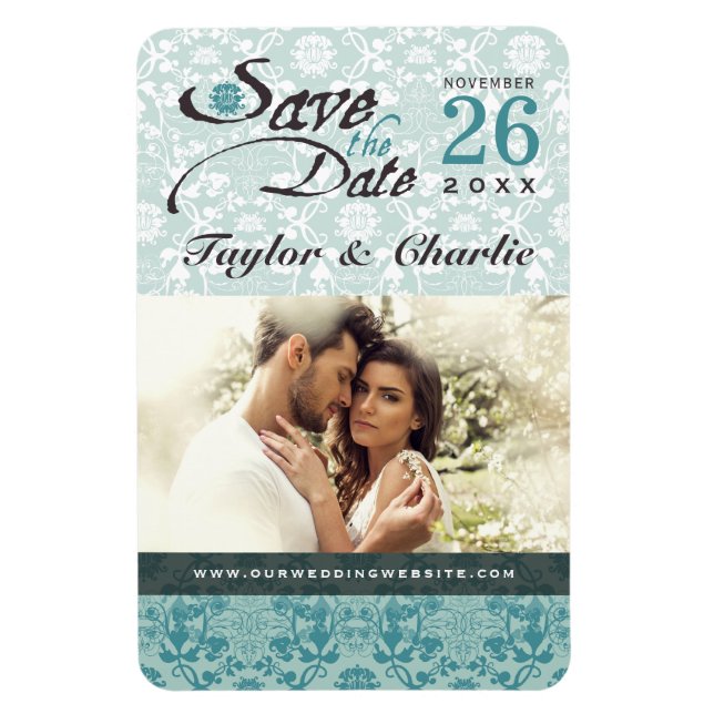 Damask Vintage Lace Save The Date Photo Magnet (Vertical)