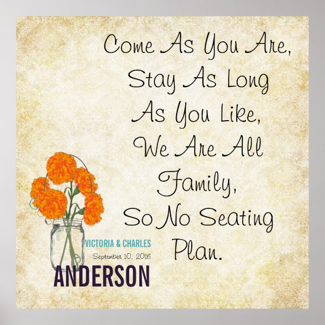 Damask Vintage Modern Mason Jar Seating Chart (Front)