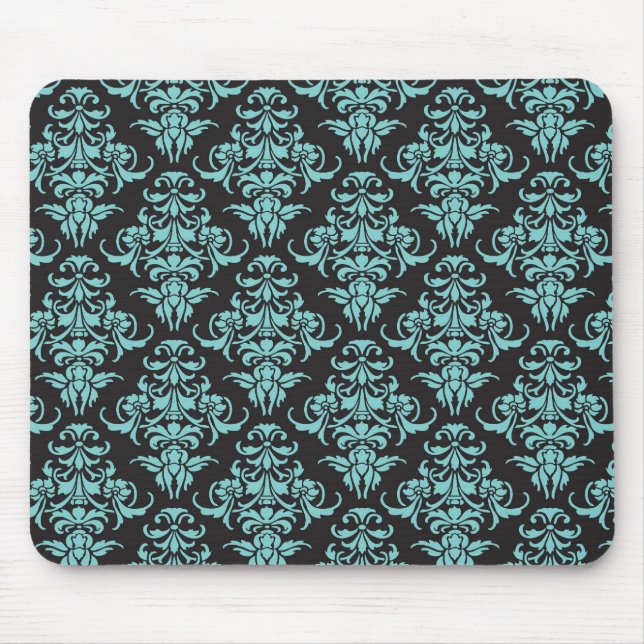Damask vintage wallpaper blue girly chic mouse pad (Front)