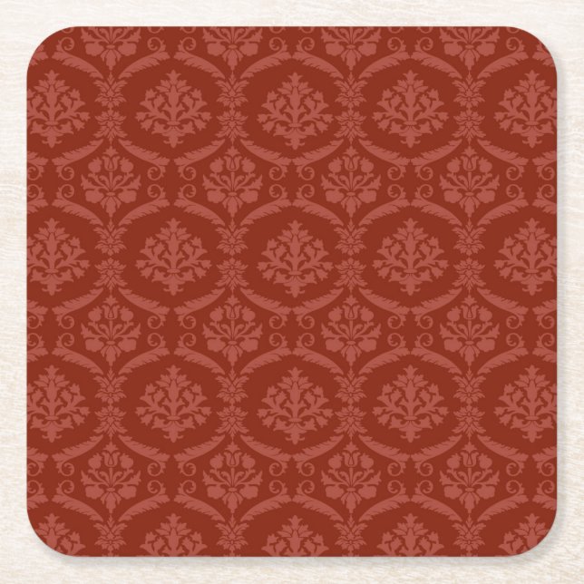 Damask wallpaper 3 square paper coaster (Front)