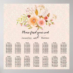 Damask Watercolor Floral Foliage Seating Chart