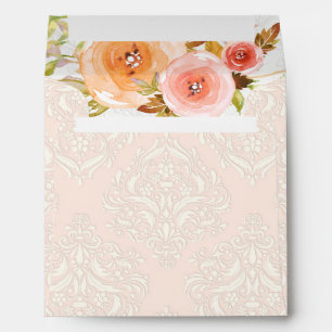Damask Watercolor Floral Wedding Square Envelope