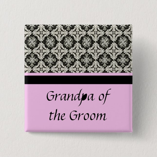 damask wedding button. for  grandpa 15 cm square badge (Front)