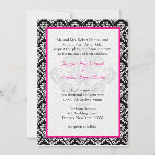 Damask Wedding Elegant Template Black White Pink (Front)