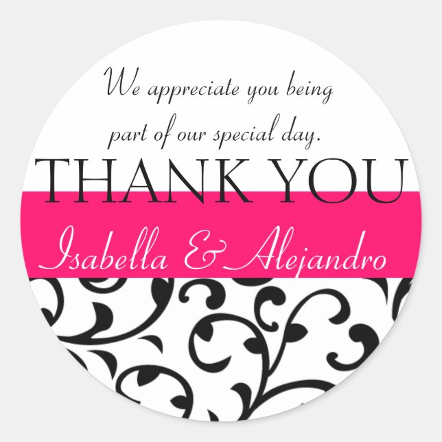 Damask Wedding Favour Stickers Thank You Message (Front)