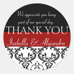 Damask Wedding Favour Thank You Label Red