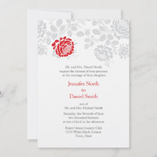 Damask Wedding Inviations Red And Grey Invitation