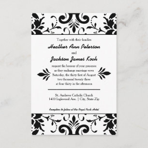 Damask Wedding Invitation 3x5 Black and White