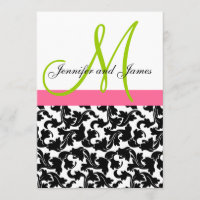 Damask Wedding Invitation Monogram Green Pink