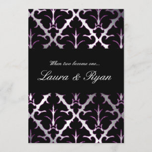 Damask Wedding Invitation Purple Sparkle Silver