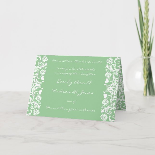 Damask Wedding Invitation White-Sage Green Choose (Front)