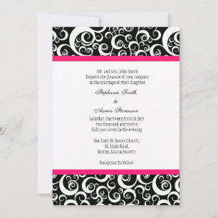 Damask Wedding Invitation with Hot Pink