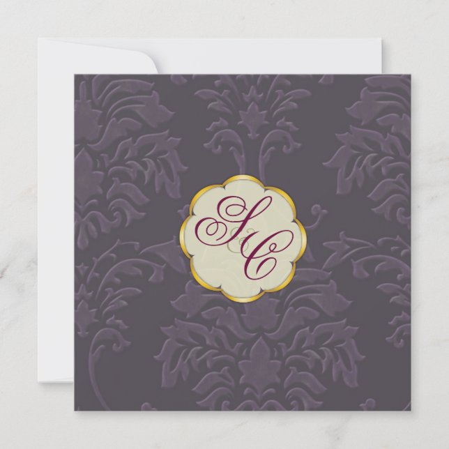 Damask Wedding Invitations, eggplant Invitation (Front)