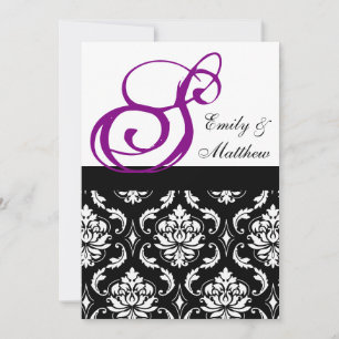 Damask Wedding Invitations Purple Monograms