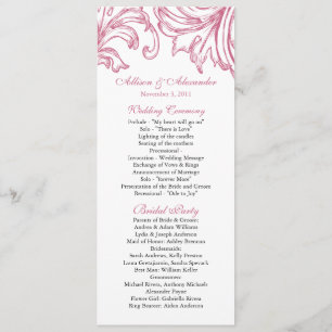 Damask Wedding Program Honeysuckle Pink