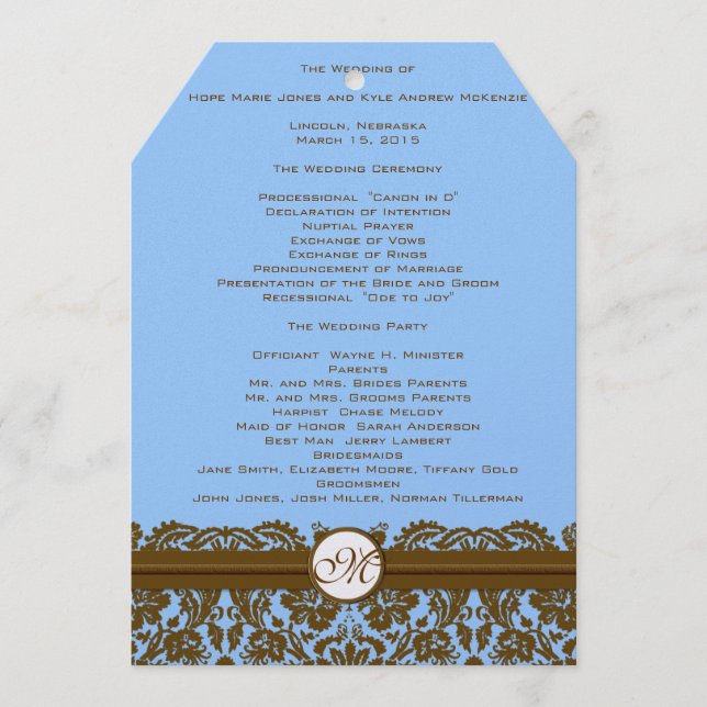 Damask Wedding Program White Notes (Front)