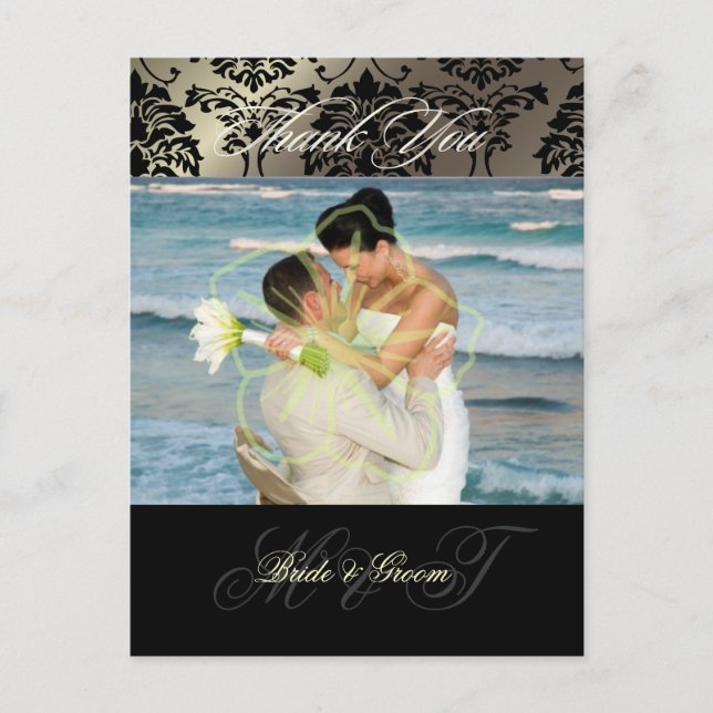 Damask Wedding Thank You Photo postcards, Postcard (Front)