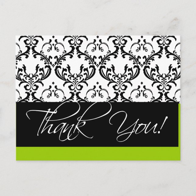 Damask Wedding Thank You Postcards Green (Front)