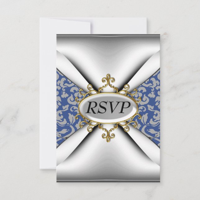 Damask White Birthday Party Celebration RSVP (Front)