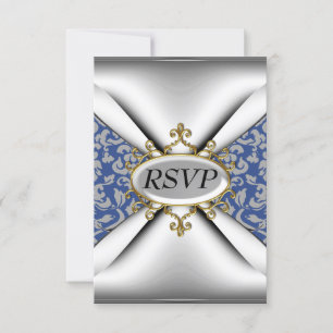 Damask White Birthday Party Celebration RSVP Card