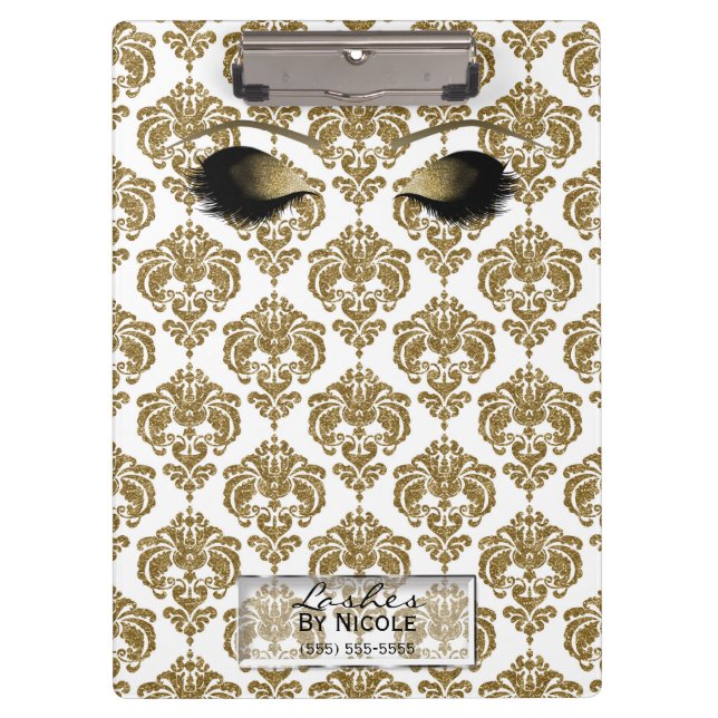Damask White Gold Makeup Eyes Lashes Personalised Clipboard (Front)
