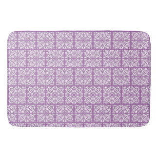 Damask white on lilac bath mat