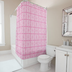 Damask white on pink shower curtain