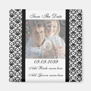Damask White Save The Date Photo Magnet