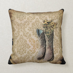 Damask wildflower Western country cowboy boots Cushion