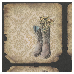 Damask wildflower Western country cowboy boots Fabric