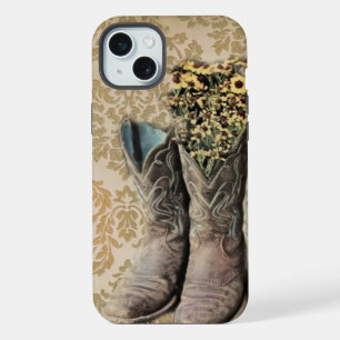 Damask wildflower Western country cowboy boots iPhone Case