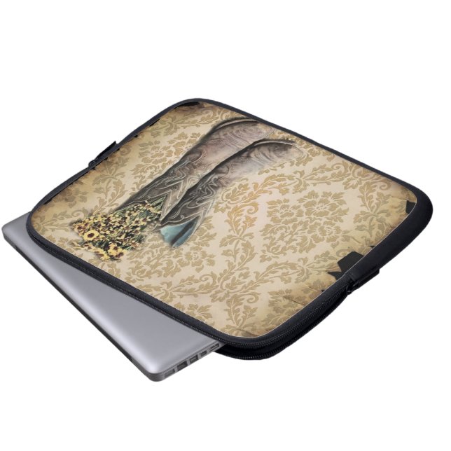 Damask wildflower Western country cowboy boots Laptop Sleeve (Front Bottom)
