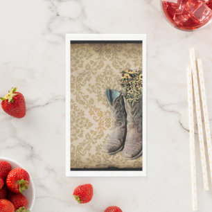 Damask wildflower Western country cowboy boots Napkin