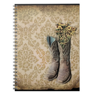 Damask wildflower Western country cowboy boots Notebook
