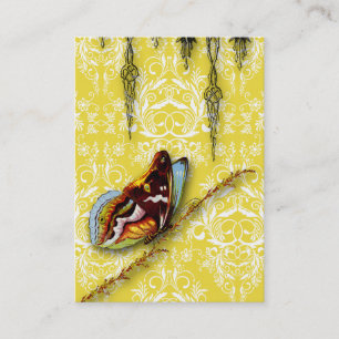 Damask Wildflowers, BUTTERFLY in Yellow Business Card