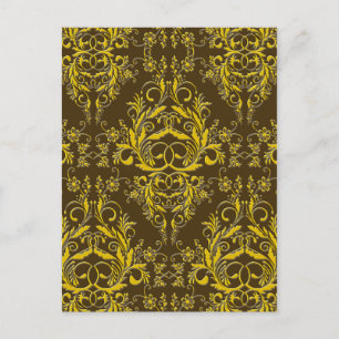 Damask Wildflowers, Embossed Metal in Brown & Gold Postcard